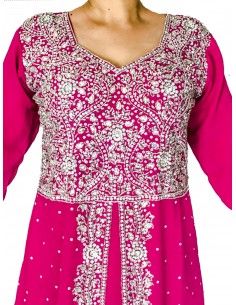 Robe de Soirée indienne Dhamak style caftan rose  - 1 2