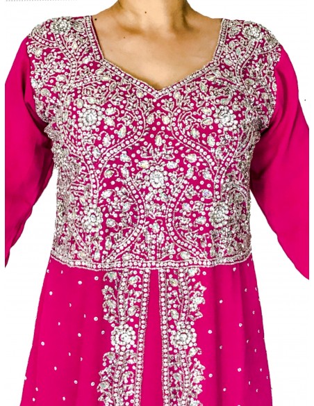 Robe de Soirée indienne Dhamak style caftan rose  - 2