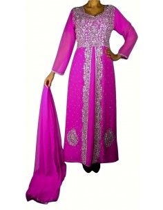 Robe indienne de Soirée Style caftan Rose  - 1 2