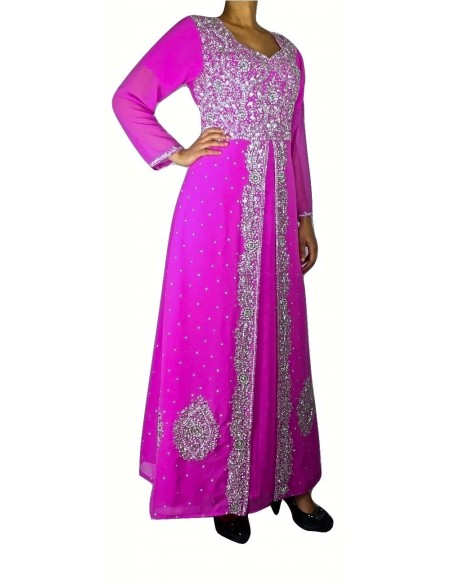 Robe indienne de Soirée Style caftan Rose  - 3