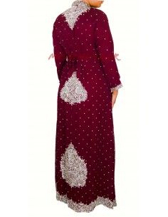 Robe indienne de Soirée Perlé strass argenté et bordeaux  - 1 2