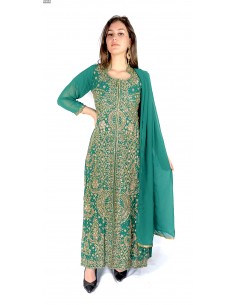 Robe de Soirée oriental Vert et dore  - 1