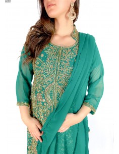 Robe de Soirée oriental Vert et dore  - 1 2