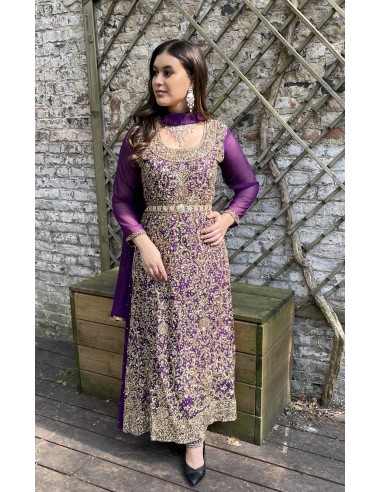 Robe de Soirée oriental indienne Violet et dore  - 1