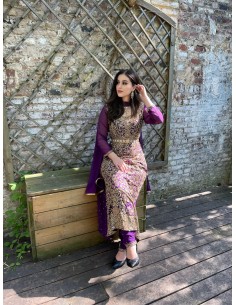 Robe de Soirée oriental indienne Violet et dore  - 1 2