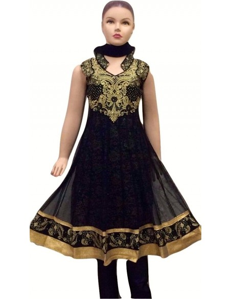 Salwar Kameez fille noir & doré  - 1