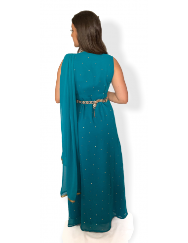 Robe de Soirée oriental Bleu Turquoise Vert et dore  - 5