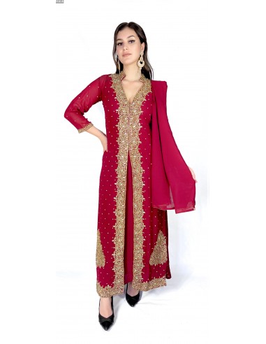 Robe indienne de Soirée dhamak Rouge et doré AV21  - 1