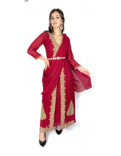 Robe indienne de Soirée dhamak Rouge et doré AV21  - 1 2