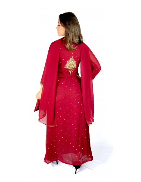 Robe indienne de Soirée dhamak Rouge et doré AV21  - 3