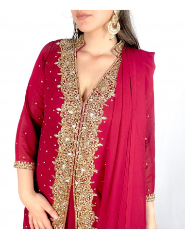 Robe indienne de Soirée dhamak Rouge et doré AV21  - 4