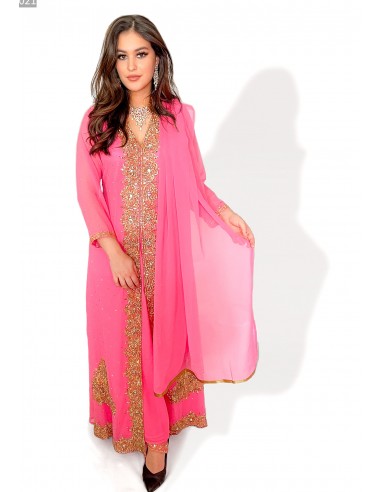 Robe indienne de Soirée Rose poudre et dore  - 1