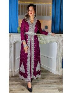Robe indienne de Soirée Perlé strass argenté et prune  - 1 2