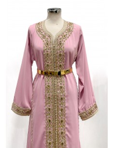 Location Caftan Takchita Lille rose pastel et strass doré  - 1 2