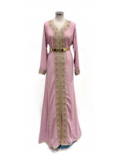 Location Caftan Takchita Lille rose pastel et strass doré  - 1