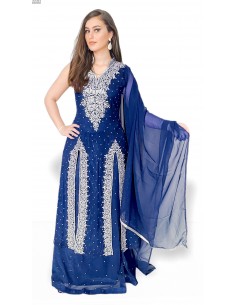 Lehenga choli Rania Bleu et argente  - 1