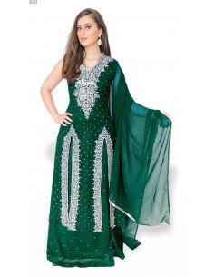 Lehenga choli Rania Vert et argente  - 1