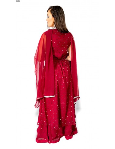 Lehenga choli Rania Rouge rubis et argente  - 4