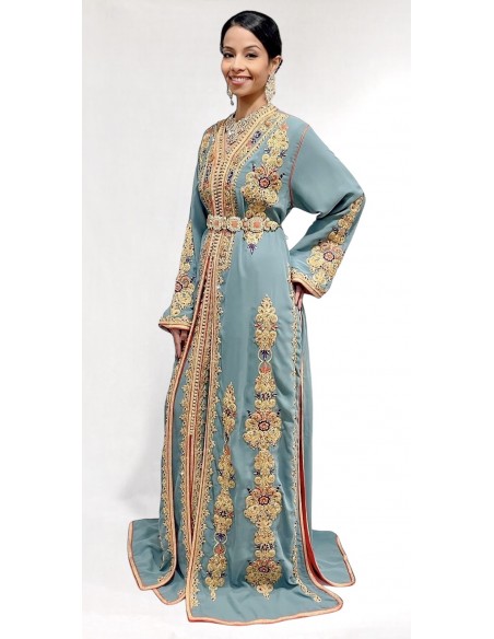 Takchita Maisa bleu vert caftan lille  - 1