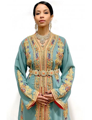 Takchita Maisa bleu vert caftan lille  - 2