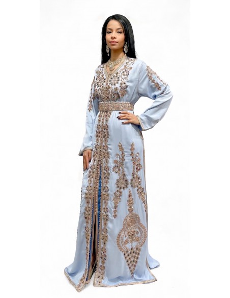 Caftan Bleu Ciel Brodé – Élégance et Féminité  - 1