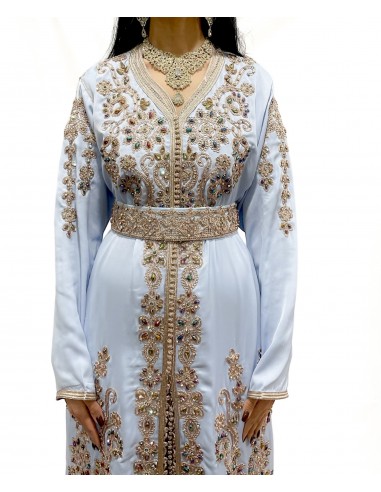 Caftan Bleu Ciel Brodé – Élégance et Féminité  - 3