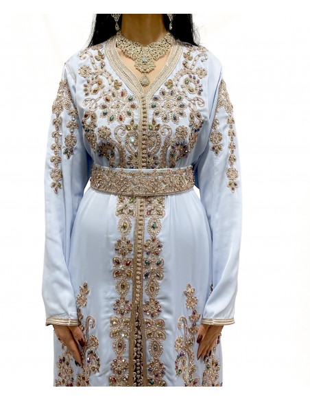 Caftan Bleu Ciel Brodé – Élégance et Féminité  - 3