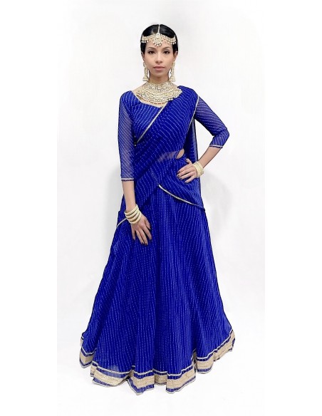 Lehenga choli ZEEL sari jupe evase Bleu  - 1