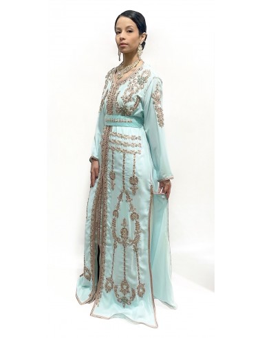 Takchita Robe oriental turquoise et strass doré caftan lille  - 1