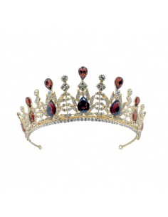 Couronne dorée avec strass rouges – Élégance royale pour mariages et événements luxueux  - 1