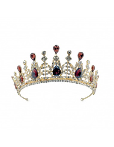 Couronne dorée avec strass rouges – Élégance royale pour mariages et événements luxueux  - 1