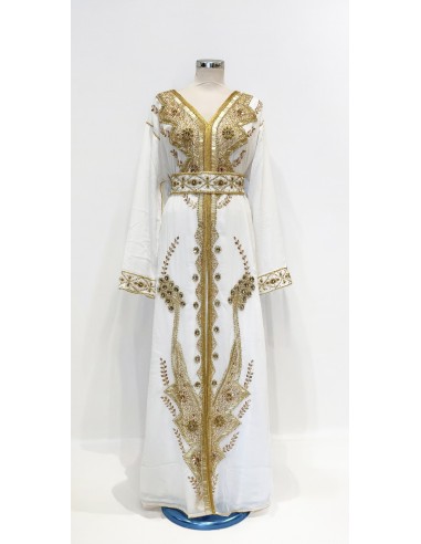 robe blanche oriental brodé or – Robe de cérémonie style Dubaï  - 4