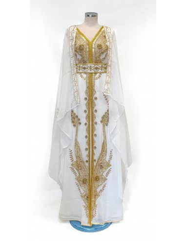 robe blanche oriental brodé or – Robe de cérémonie style Dubaï  - 3