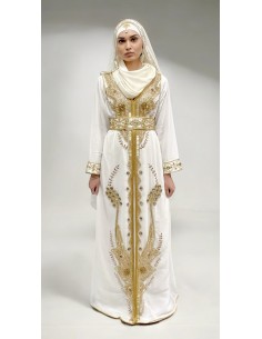 robe blanche oriental brodé or – Robe de cérémonie style Dubaï  - 1