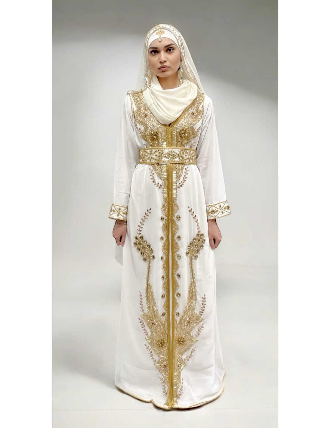 Broderie Robe Blanche Marocaine Caftan Mariage Robe Blanche