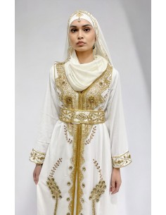 robe blanche oriental brodé or – Robe de cérémonie style Dubaï  - 1 2