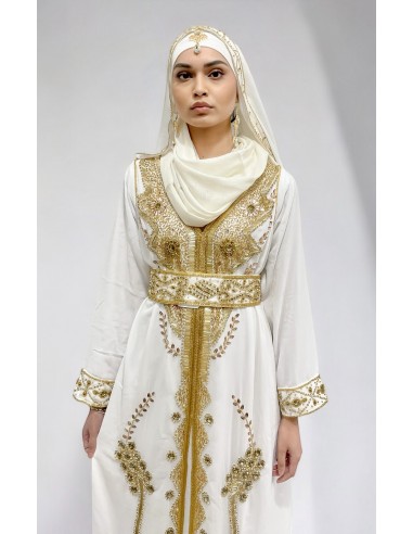 robe blanche oriental brodé or – Robe de cérémonie style Dubaï  - 2