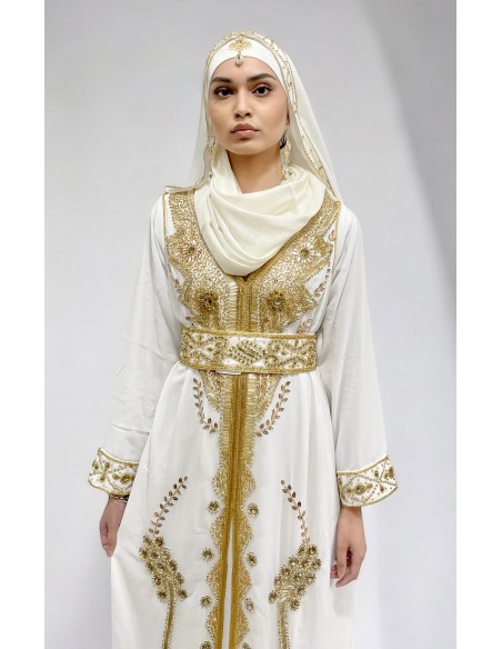 robe blanche oriental brodé or – Robe de cérémonie style Dubaï  - 2