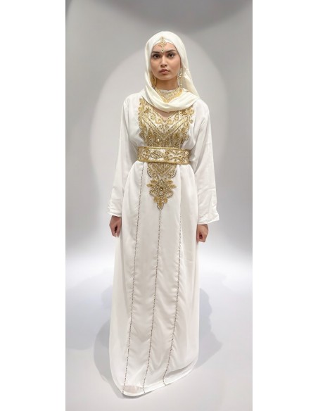 Farasha Dubaï Blanche – Robe et cape Luxe Brodée Perles  - 3