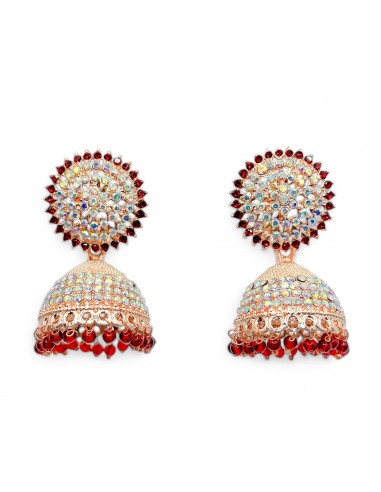 Boucles d'oreilles jumkha ethnique indienne strass rouge  - 1