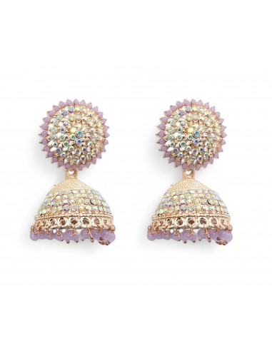 Boucles d'oreilles jumkha ethnique indienne strass rose pétales  - 1