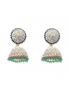 Boucles d'oreilles jumkha ethnique indienne strass vert  - 1