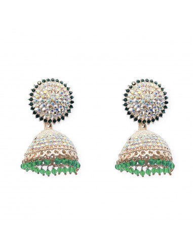 Boucles d'oreilles jumkha ethnique indienne strass vert  - 1