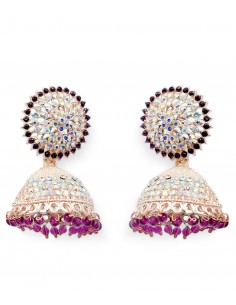 Boucles d'oreilles jumkha ethnique indienne strass violet prune  - 1