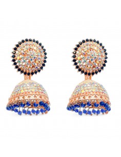 Boucles d'oreilles indiennes pendantes Jhumka traditionnelles bleu royal  - 1