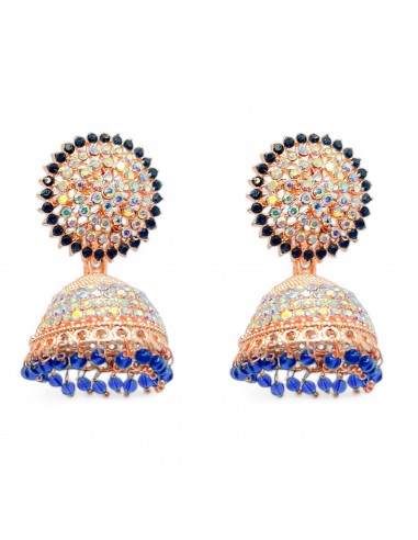 Boucles d'oreilles indiennes pendantes Jhumka traditionnelles bleu royal  - 1