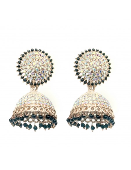 Boucles d'oreilles indiennes pendantes Jhumka traditionnelles vert émeraude  - 1