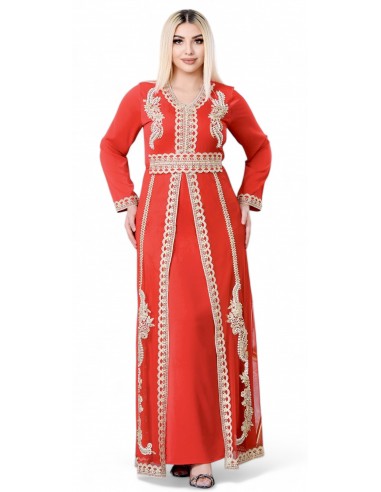 Caftan Robe orientale rouge avec Broderies Dorées - Élégance  - 1