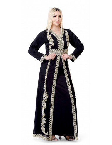 Caftan Robe orientale noir avec Broderies Dorées - Élégance  - 1