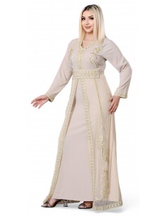 Caftan Robe orientale beige avec Broderies Dorées - Élégance  - 1